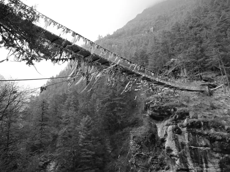 Bridge crossing the valley on the Everest Base Camp Trek, Nepal