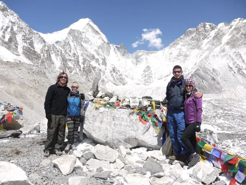 Brian, Noelle, Mike and Linda at Everest Base Camp after nine days of trekking in Nepal