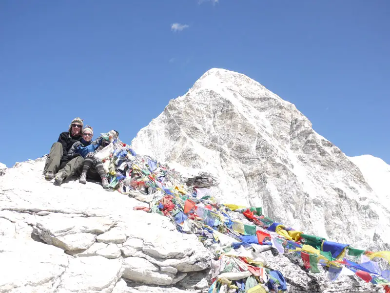 Brian and Noelle on top of Kala Pattar at 5,550 metres after 10days of trekking in the Khumbu region, Nepal