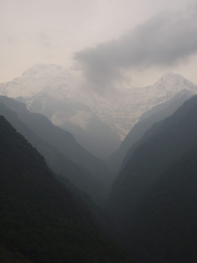 View across the valley towards Annapurna Base Camp from Chomrong