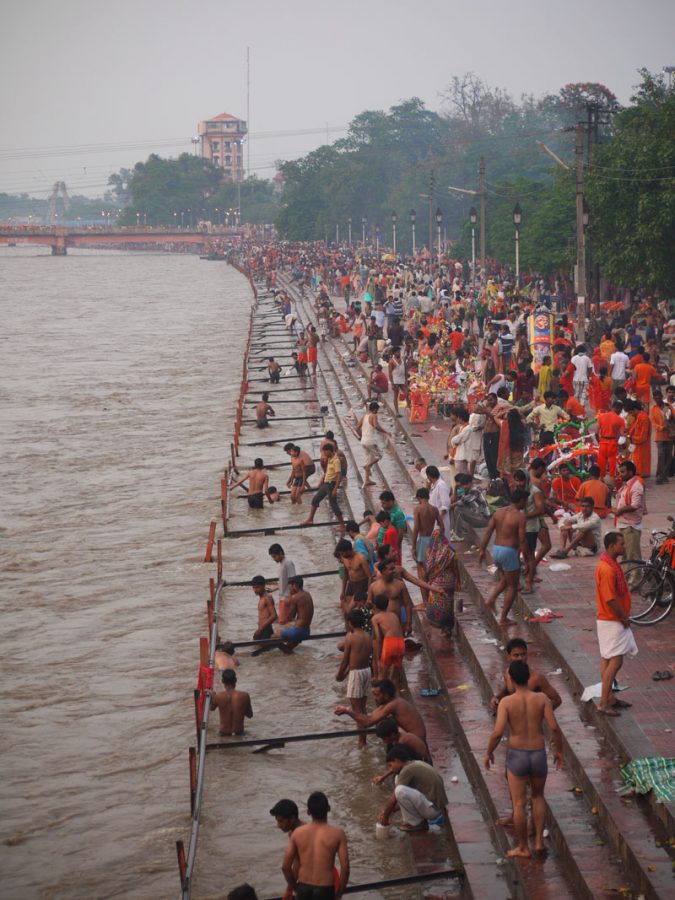 The Ghats of the Ganges river, thronged with pilgrims, Haridwar