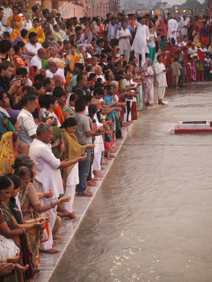 Ganga Aarti ceremony in full swing on the bank of the Gaga, Rishikesh