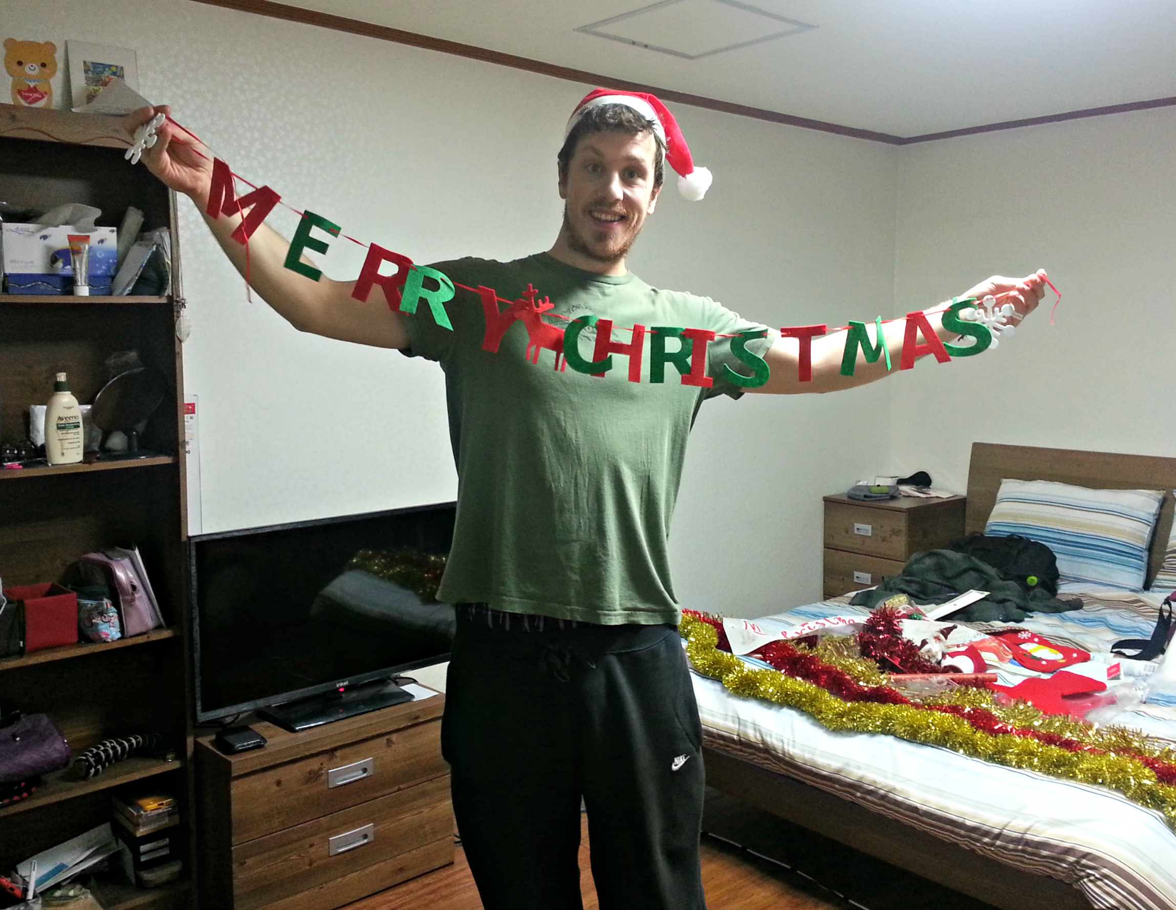 Brian excited to be decorating our apartment in Daejeon, South Korea