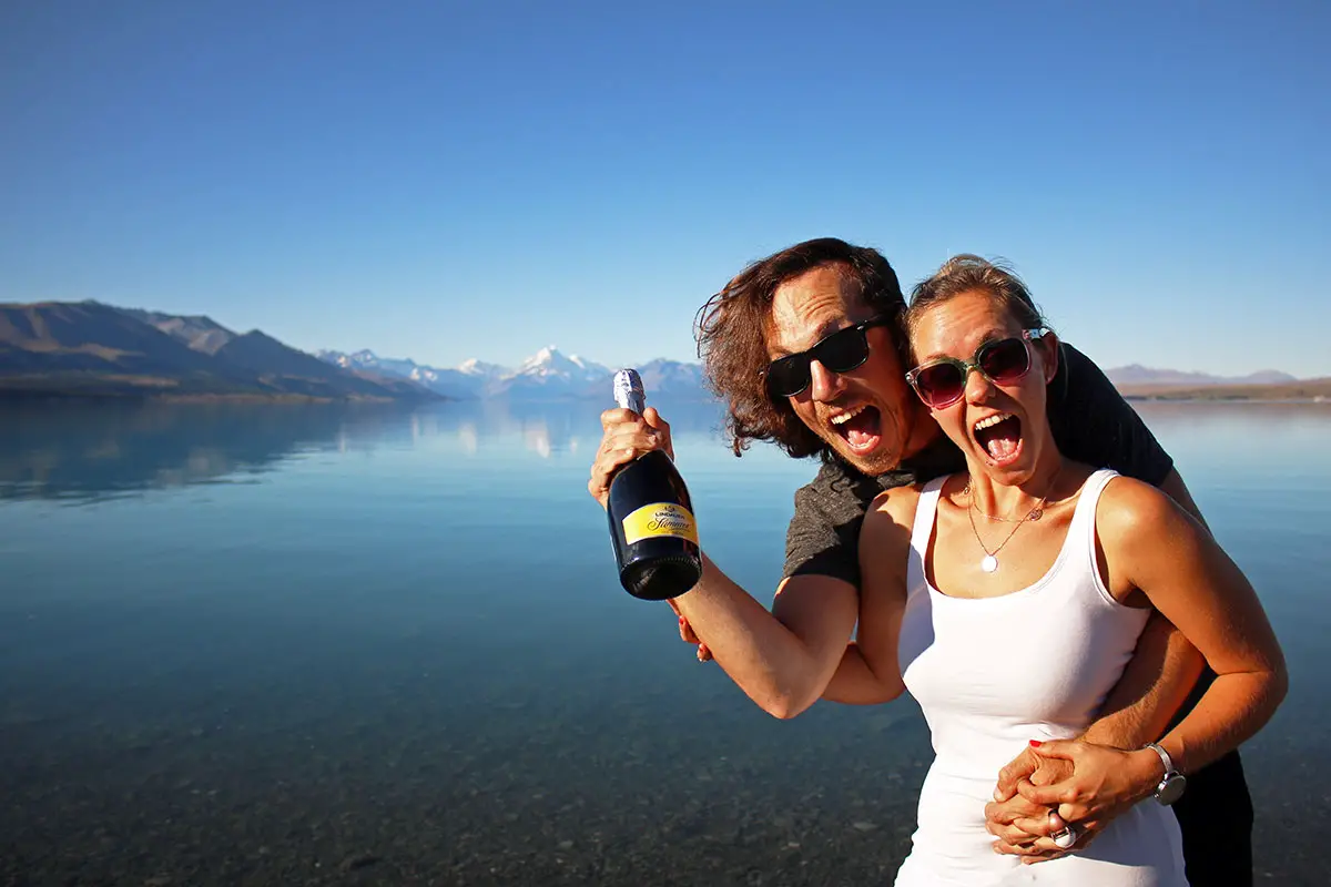 Celebrating New Year's Eve at Lake Pukaki, New Zealand with amazing views of Mount Cook
