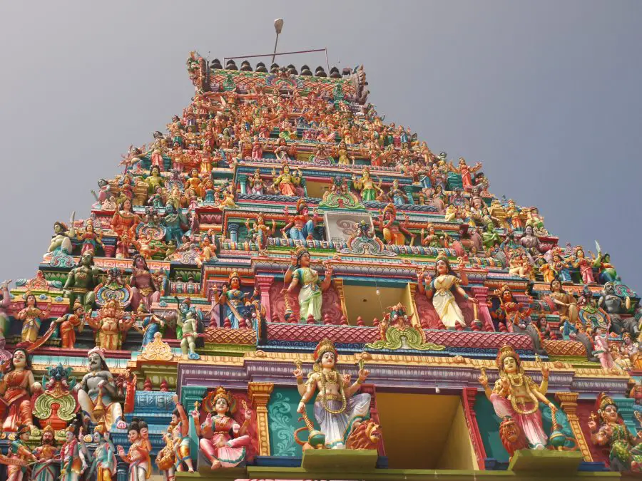 The colourful and so impressive Nainativu Nagapooshani Amman Temple, on the remote Nainativu Island off Jaffna. It's a Tamil style Hindu temple similar to those found in Southern India.
