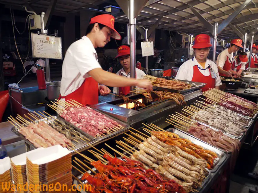 Night market in Beijing with some wierd foods on offer