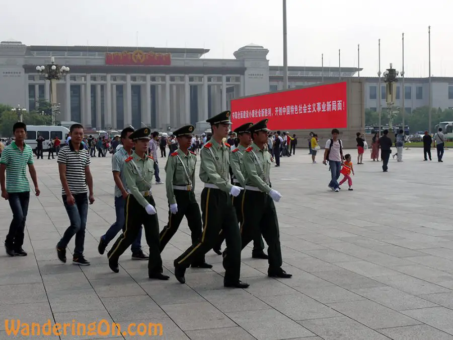 Soldiers marching through Tiananmen Square, Beijing