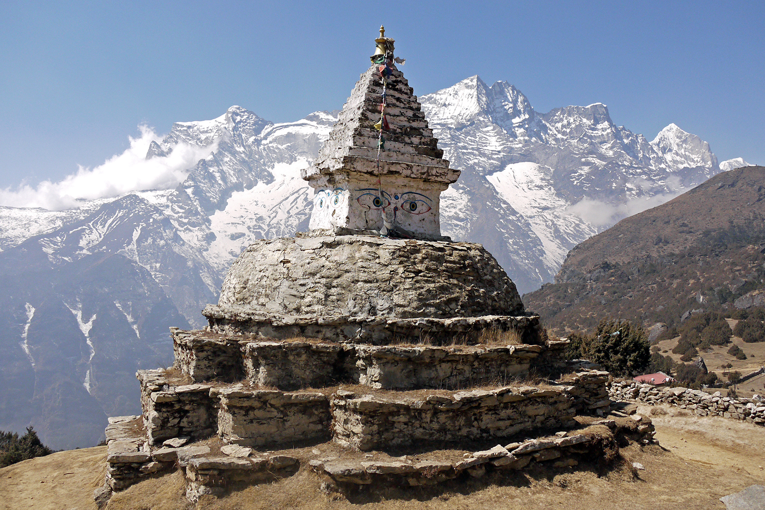 Ancient stupa above Namche Bazaar, the biggest town on the EBC trail