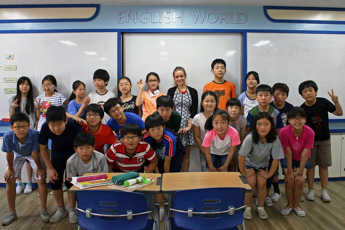 How we afford to travel full-time, Noelle with some of her students in Korea