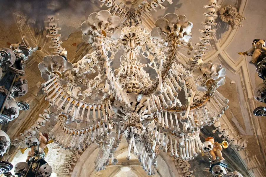 The famous chandelier made up of almost every bone in the human body | A day trip from Prague to Kutna Hora bone church