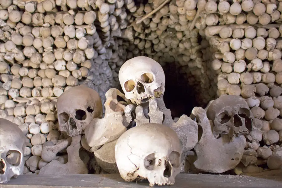 Some of the many skulls you'll see at Sedlec Ossuary | A day trip from Prague to Kutna Hora bone church